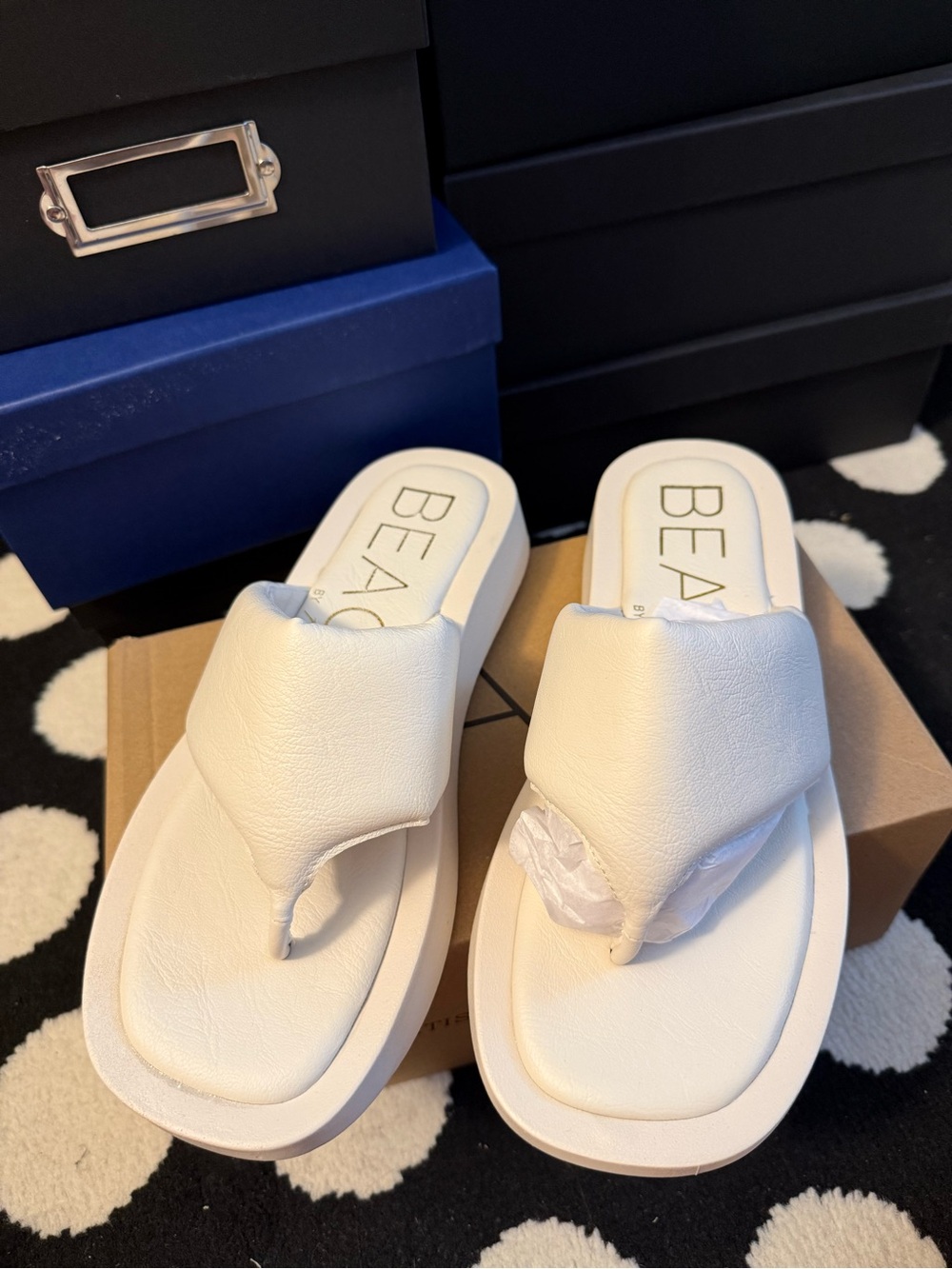 BEACH White Padded Toe-Post Sandals with Cushioned Footbed